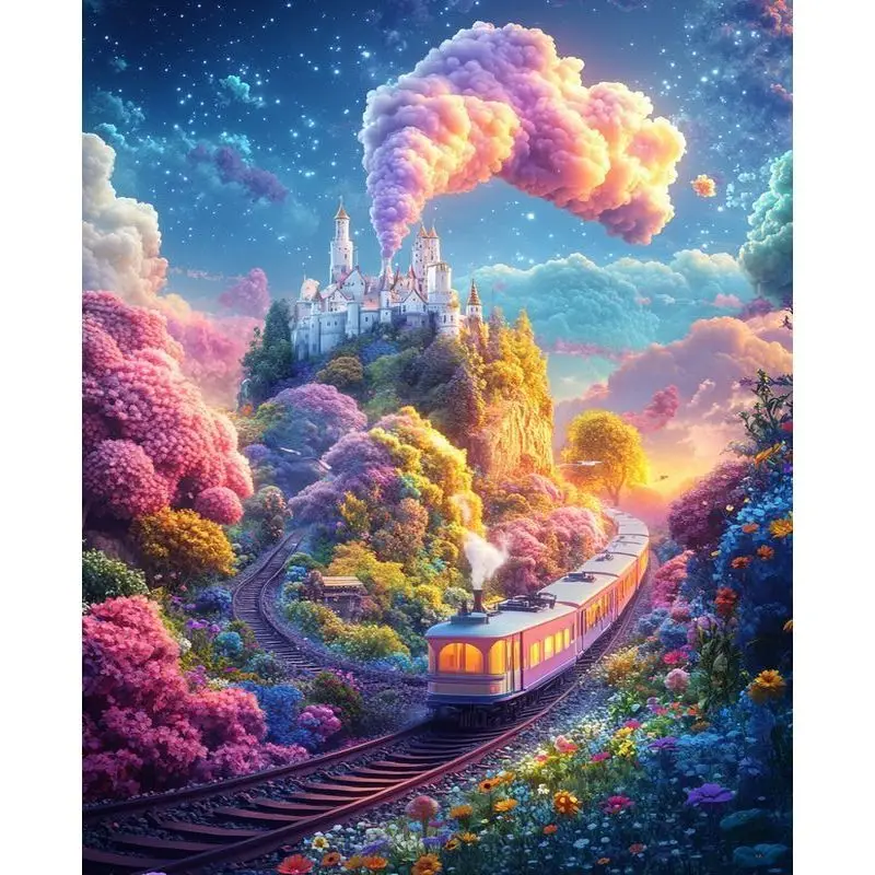 

PhotoCustom полная круглая алмазная живопись красочный поезд искусство вышивка крестиком пейзажный набор украшение дома стены подарок