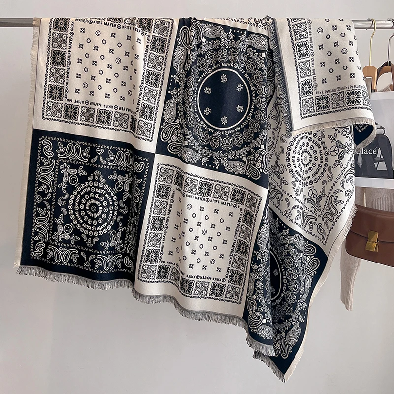 2025, Luxusmarke, Winter-Damen-Kaschmirschal – abstrakt bedruckter Schal mit Quasten, Pashmina-Bandana und eleganter Poncho – Detail 5