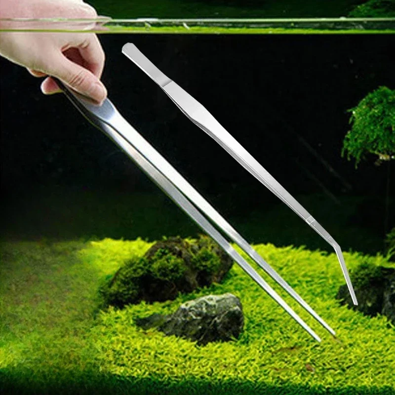 48cm Stainless Steel Pliers Aquarium Tank Curve Plant Long Tongs Tweezers Straight Elbow Clips Bird Feeding Tongs Cleaning Tools