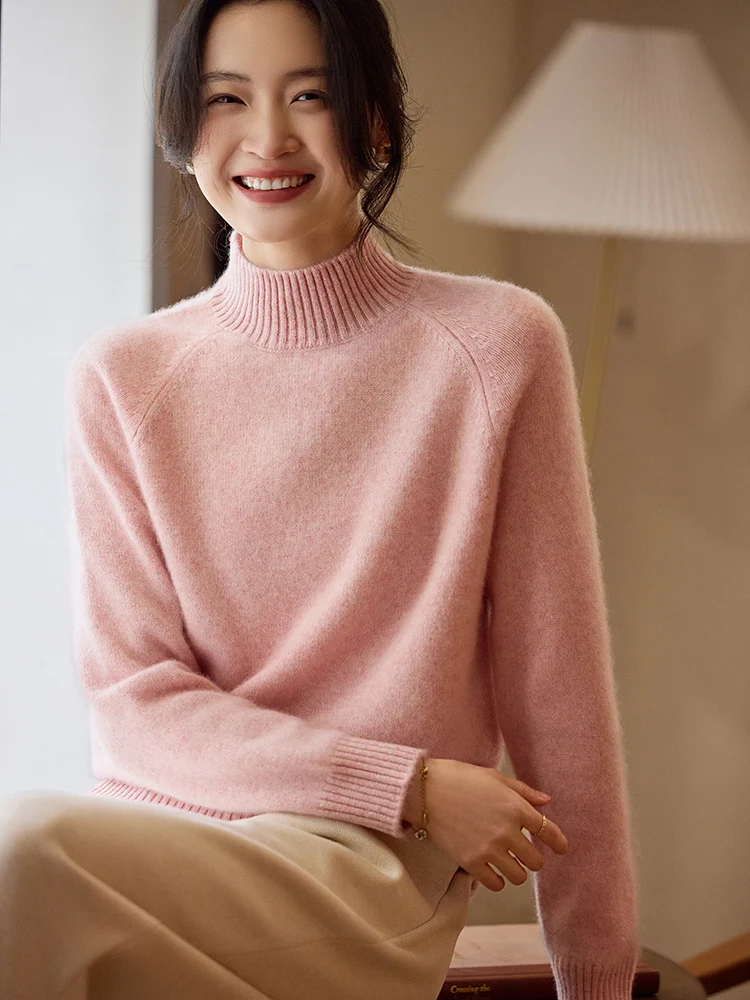 

Новый женский пуловер TLOML из 100% мериносовой шерсти с воротником-стойкой, кашемировый, вязаный, с длинным рукавом, осенне-зимний, мягкий, базовый топ для женщин