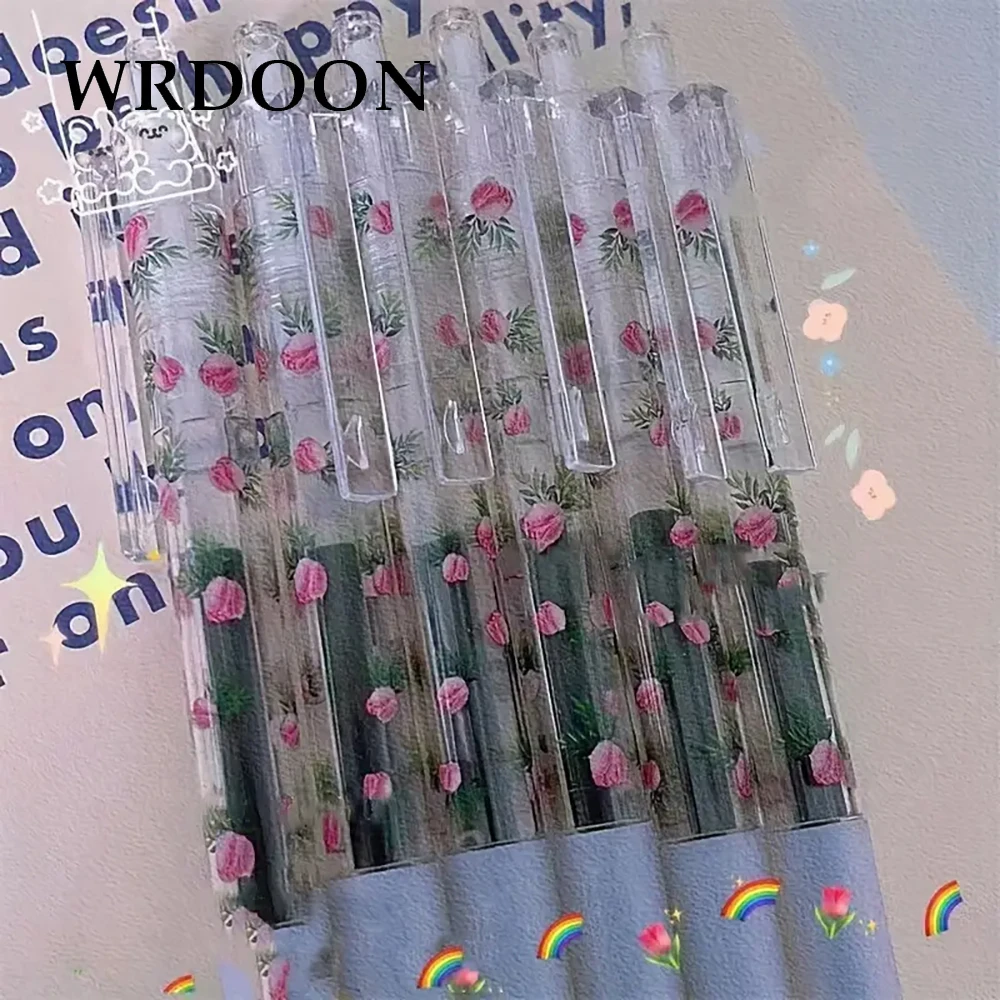 6pcs Floral Retractable Gel Pens, 0.5mm Fine Point, Black Ink - Smooth Writing for Everyday Office Use