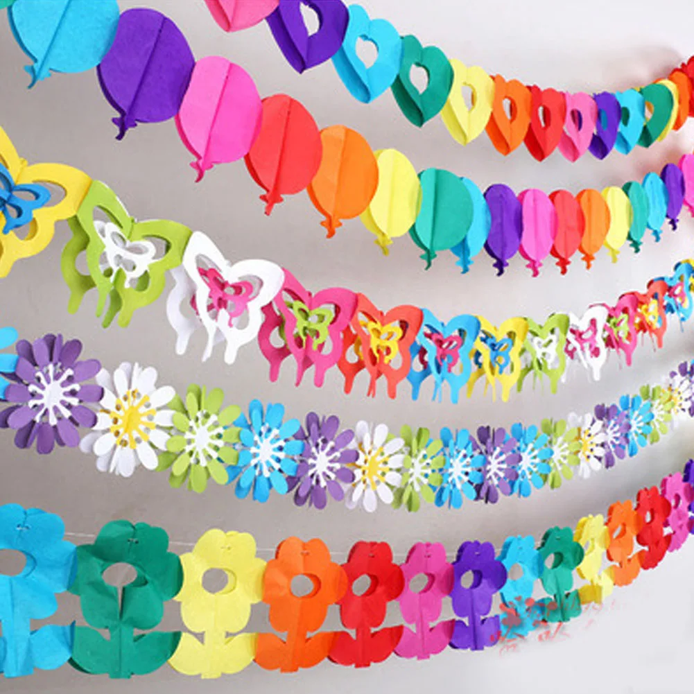 3m Paper butterfly Garland flower Banner Pull Flag Happy Birthday Wedding Party Favor Baby Shower Curtain Decoration Supplies