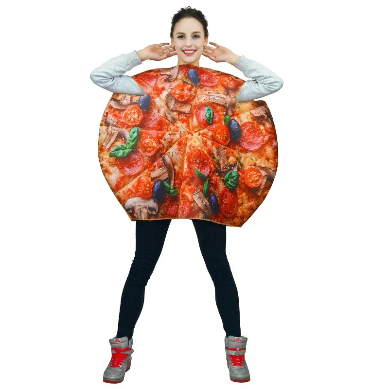 Unisex Erwachsenen Pizza Kostüm Halloween Party Männer Cosplay lustige Essen Overall Kostüm leckere runde Pizza Maskottchen Anzüge