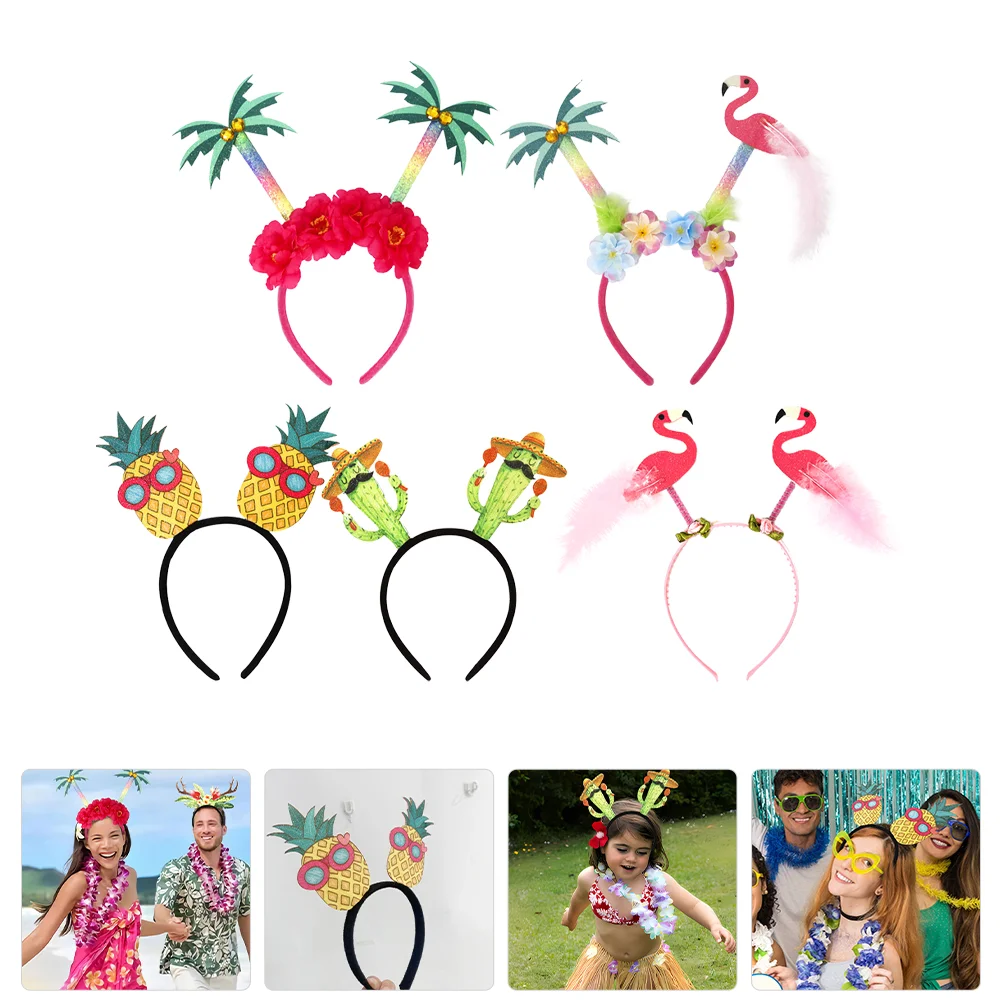 5 Pcs Pineapple Head Hawaiian Headband Banquet Child Flamingo Bopper Plastic Tropical Hairband Luau Party