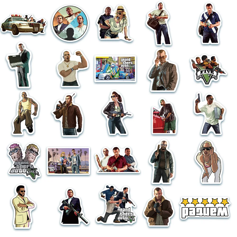 10/30/50pcs Cool Game GTA Grand Theft Auto Stickers Graffiti Decals Notebook Phone Suitcase Waterproof Cartoon Sticker Kid Toy