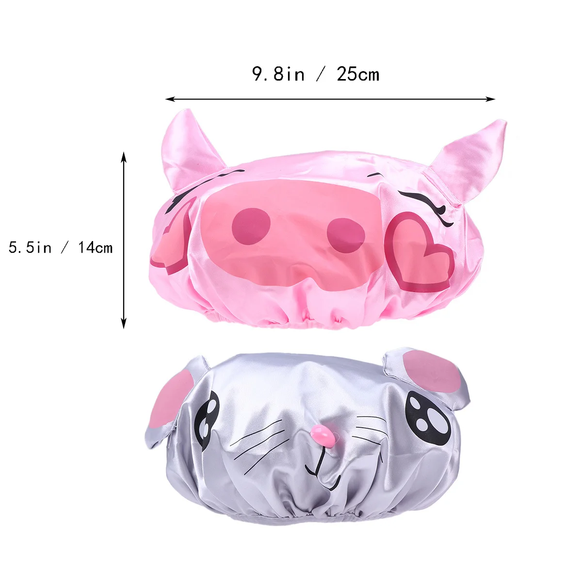 2 قطعة قبعة استحمام الطفل مقاوم للماء الساتان قبعة الاستحمام الكرتون ليتل ماوس الوردي خنزير الشعر حامي قبعة استحمام للأطفال #2