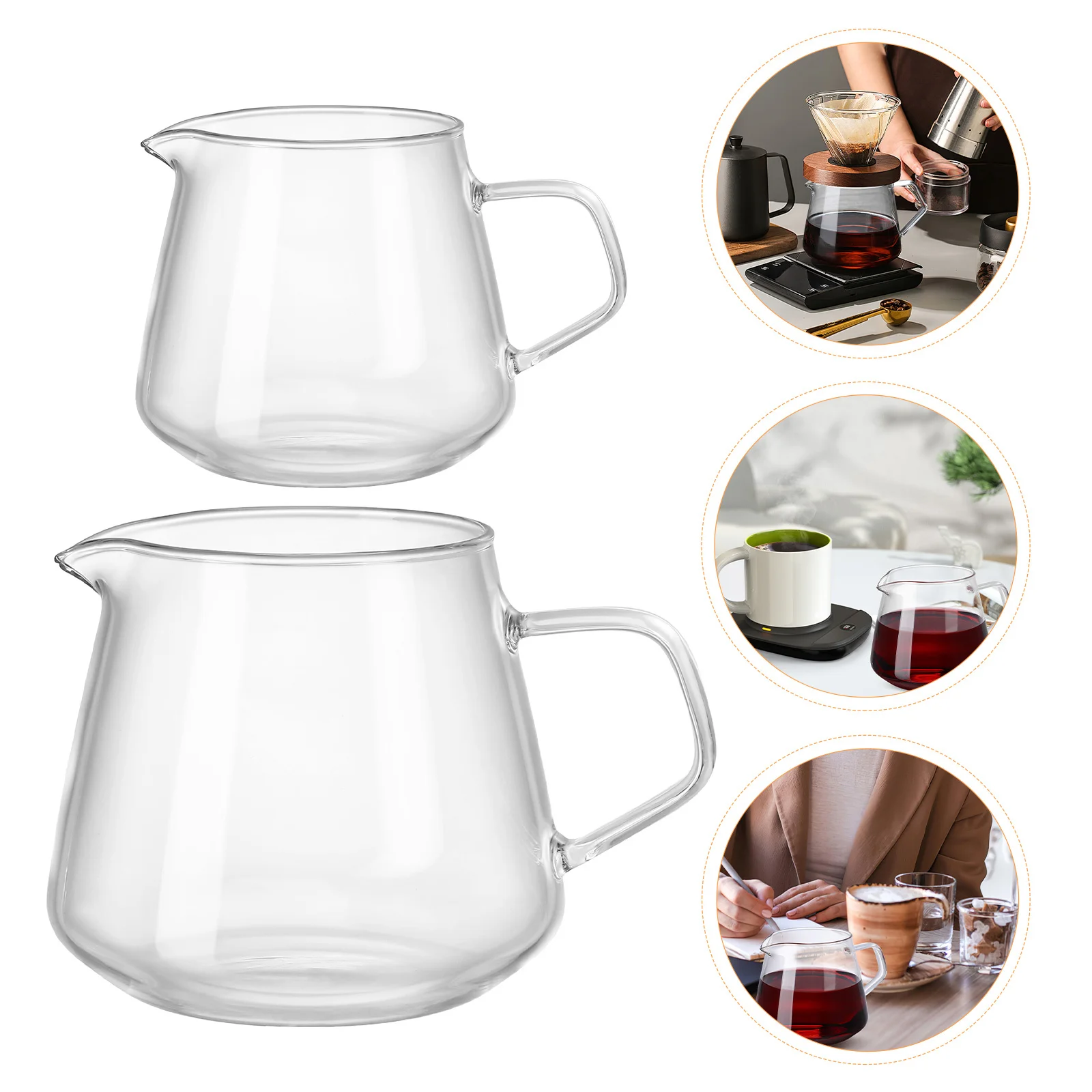 2Pcs Hand Pour Coffee Pot Clear Heat Resistant Glass Coffee Server Carafe Manual Brewing Espresso Espresso Machine Pot
