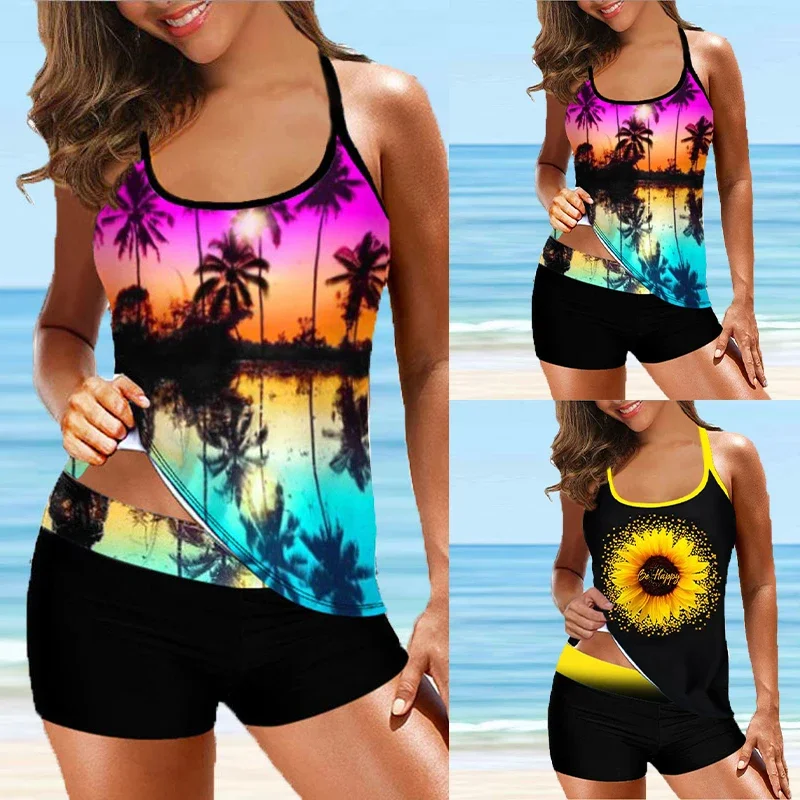 

2023 New Beach Swimwear Summer Women's Fashion Tankini Swimwear Fashion Design Printed Swimwear Women's Two Piece Set Monokini