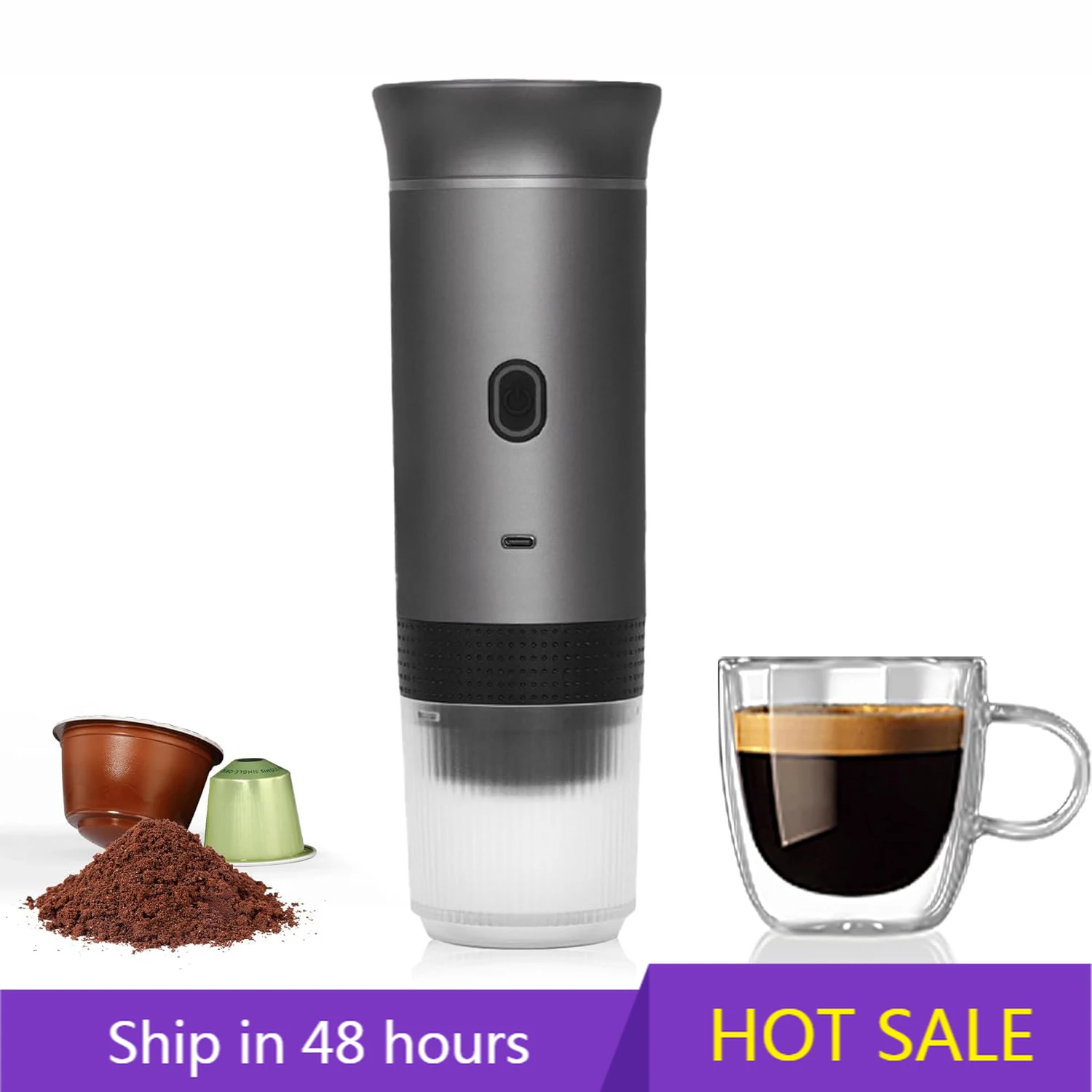 

POWER LEAPOutdoor Travelling Fully Automatic Mini Espresso Hot Cold Coffee Maker Portable Camping Espresso Coffee Capsules Powde