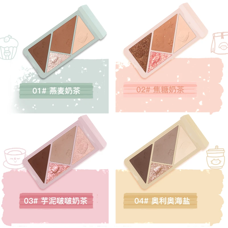 Milk-Tea 4 Colors Eyeshadow Palette Matte Glitter Shimmer Eye Makeup Soft Touch Long Lasting Easy to Wear Facial Contour Pallete