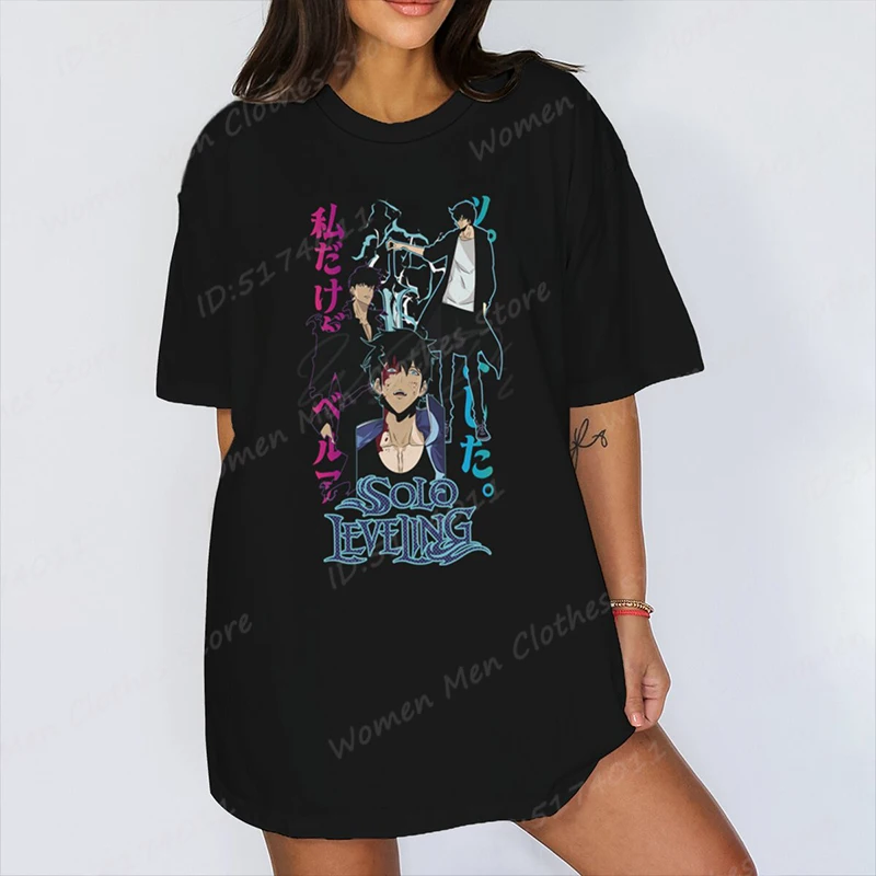 

Solo Leveling Sung Jinwoo Print T-shirts For Women/Men Summer Anime Tee Shirts Casual Short Sleeve Round Neck Overszied T Shirts