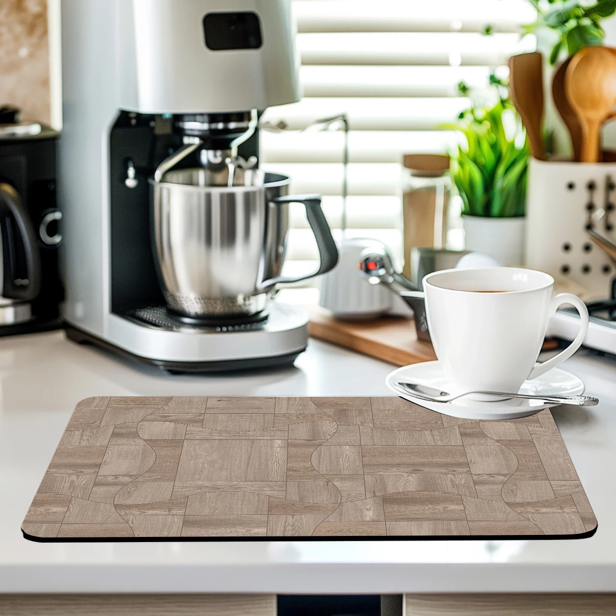 Stylish Wood Grain Pattern Polyester Absorbent Mat - Practical Floor Mat for Home, Living Room and Entryway Use 4