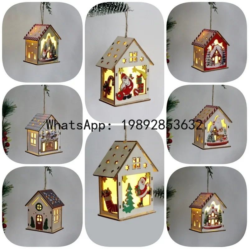 

x15 Christmas Supplies Wooden Luminous Colored Cottage Christmas Ornaments Wooden House Pendants --2pcs