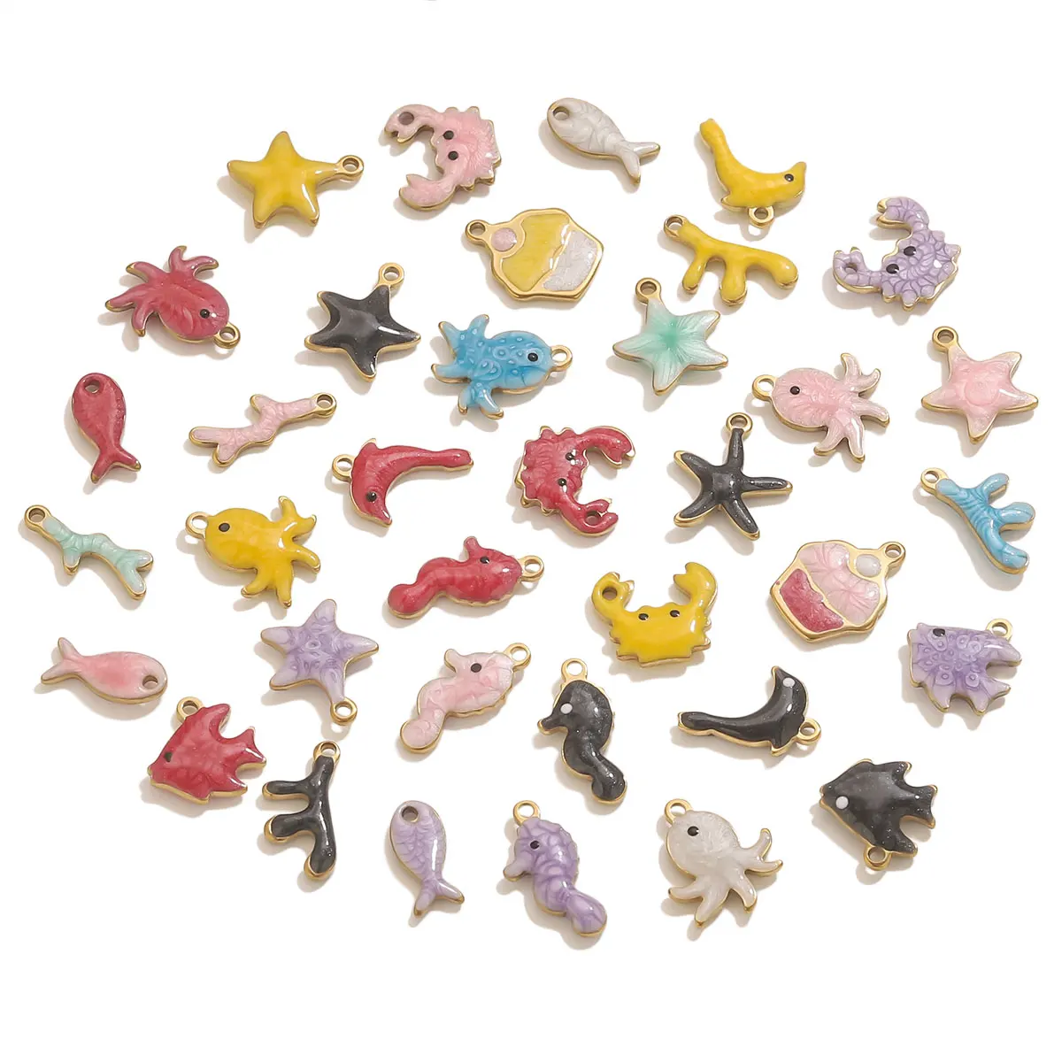 20pcs Stainless Steel Marine Crab Starfish Fish Colorful Charm Necklace Earrings Pendant Base for DIY Jewelry Making Accessories view 4