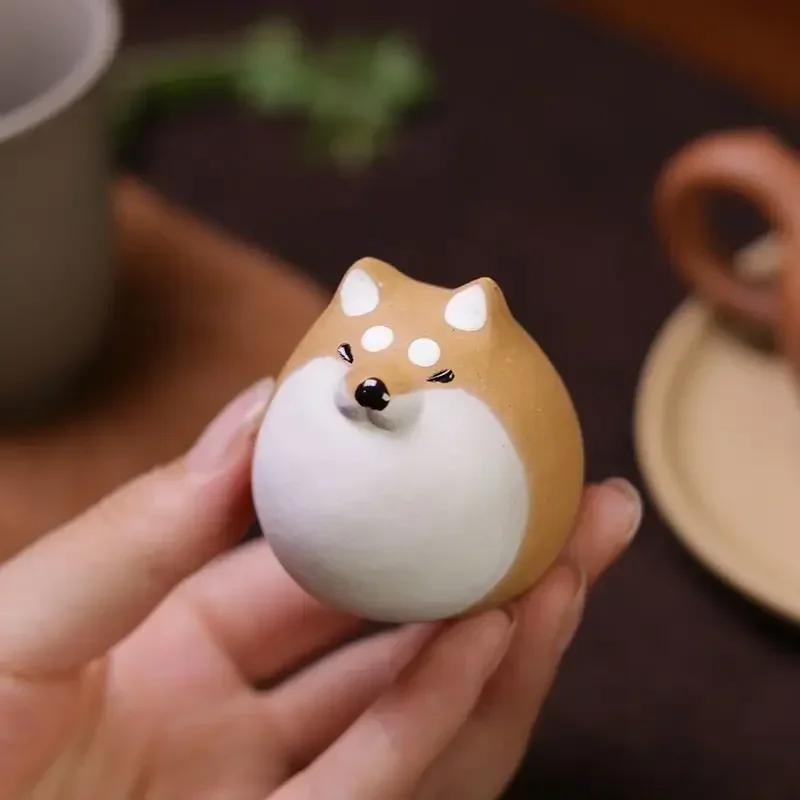 Shiba Inu Tea Pet, Covered Handle Piece, Handmade Yixing Original Mine Purple Clay Cute Tea Set, Tea Ceremony