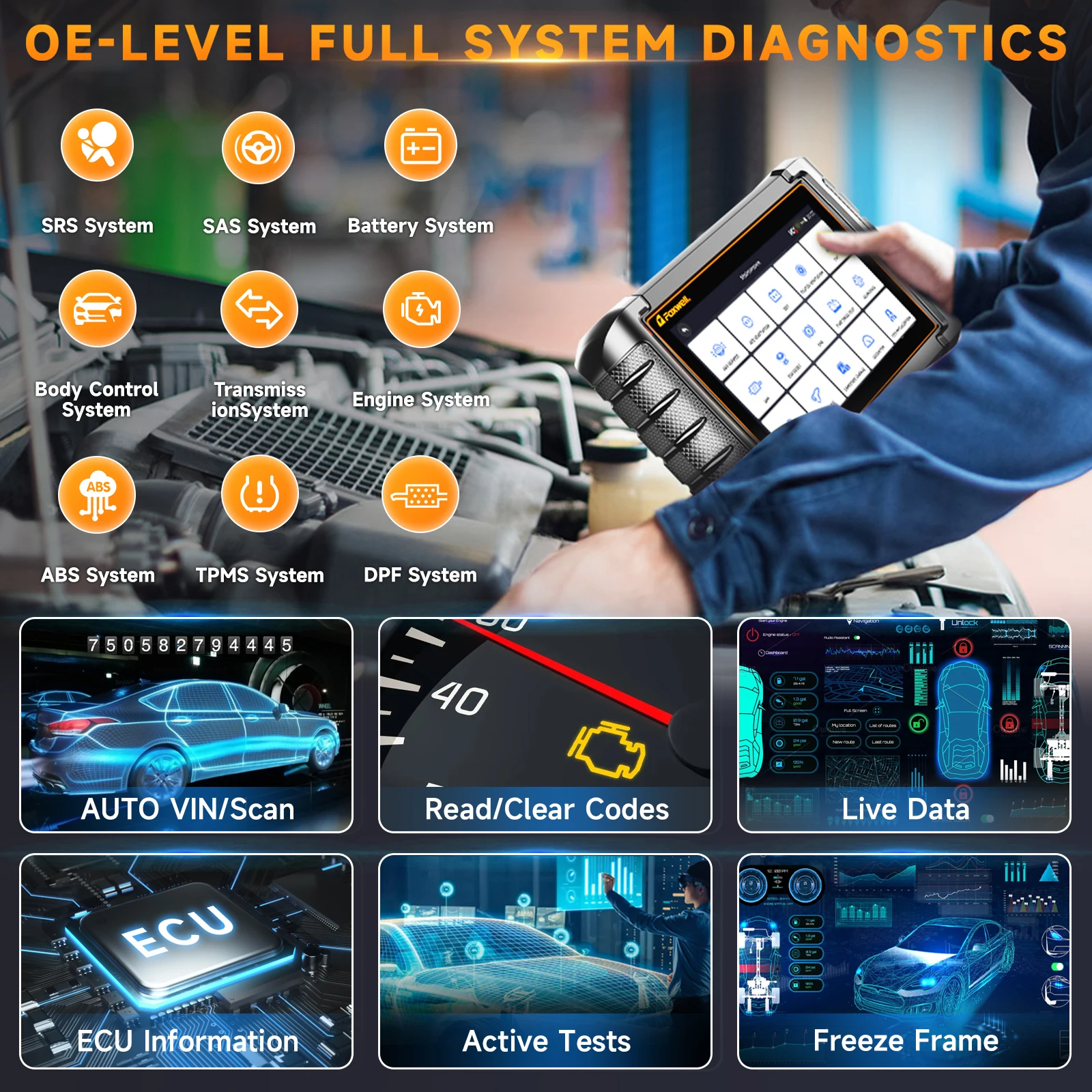 FOXWELL NT809BT OBD2 Automotive Scanner All System Bi-Directional Test 30+ Reset Code Reader OBD2 Car Diagnostic Test Tool