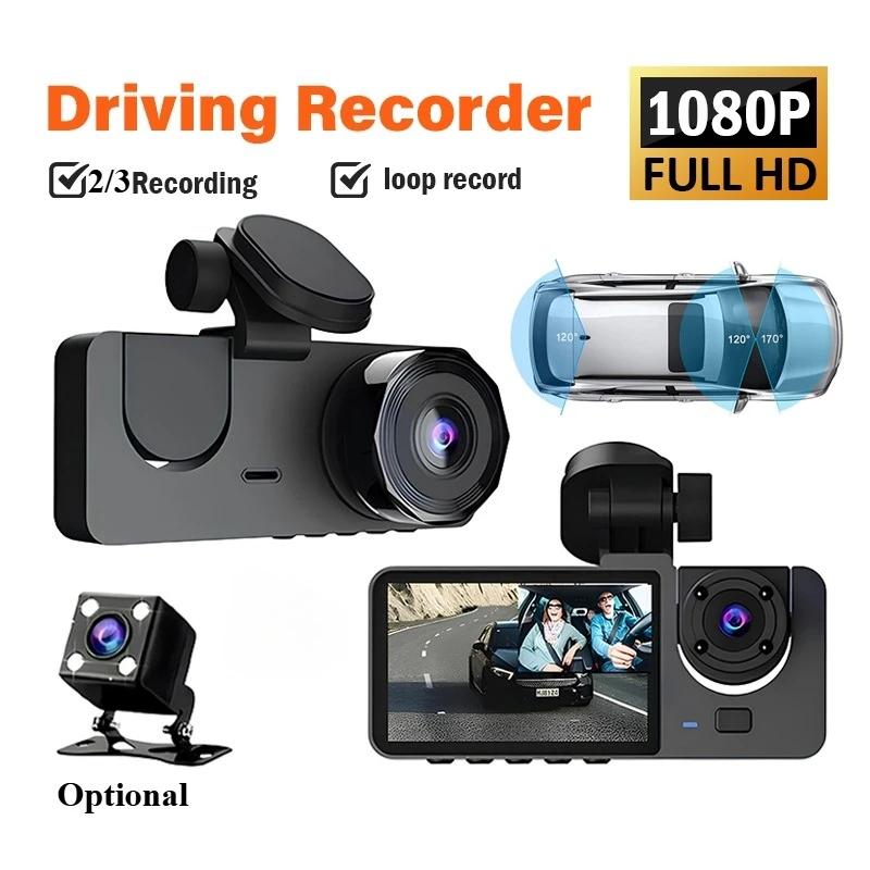 2/3-Channel Dashcam, 1080p Full HD, Loop Recording, Rearview Camera, Night Vision, Wide-Angle Lens, Universal Fit