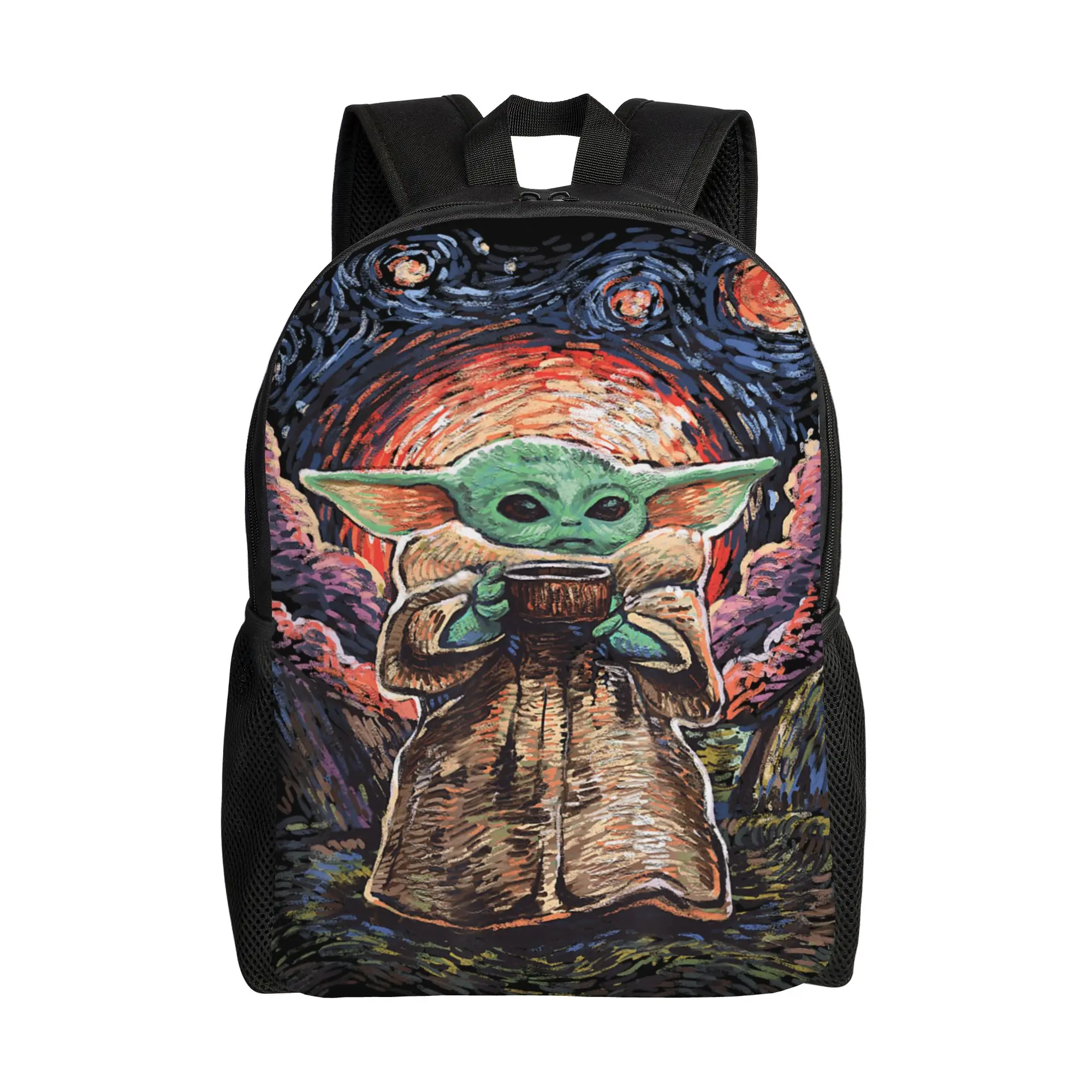 Mochila de moda Grogu Baby Yoda The Child Starry Night con bolsillo, mochila de trabajo para estudiantes, bolso de hombro para ordenador portátil para hombres y mujeres