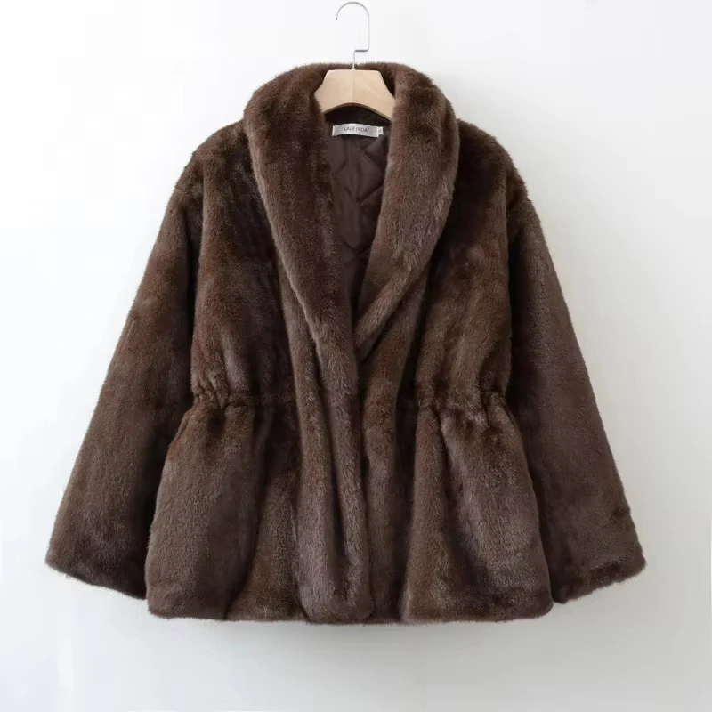 IG 2025 New Women's Casual Warm Cropped Coat With Drawstring Autumn Winter Design Outerwear Polyester Spandex Street Style