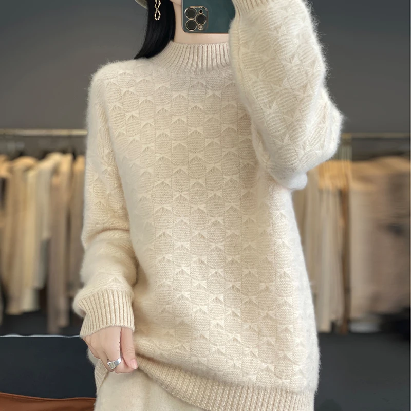 

Sweaters Winter Clothes Thick Women Knit Pullover Loose Casual High Collar Warm Knitwear Knitted Wool Comfortable Clothing Tops