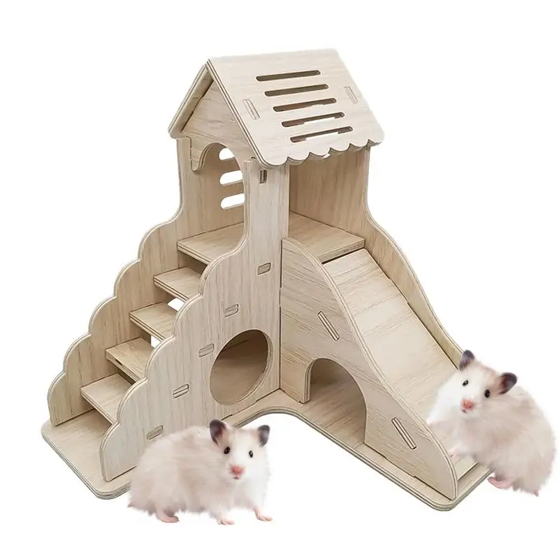 Wooded Hamster House Versatile Chinchilla House Hamster Shelter House Hamster Habitat Hamster Hut With Ladder And Slide For