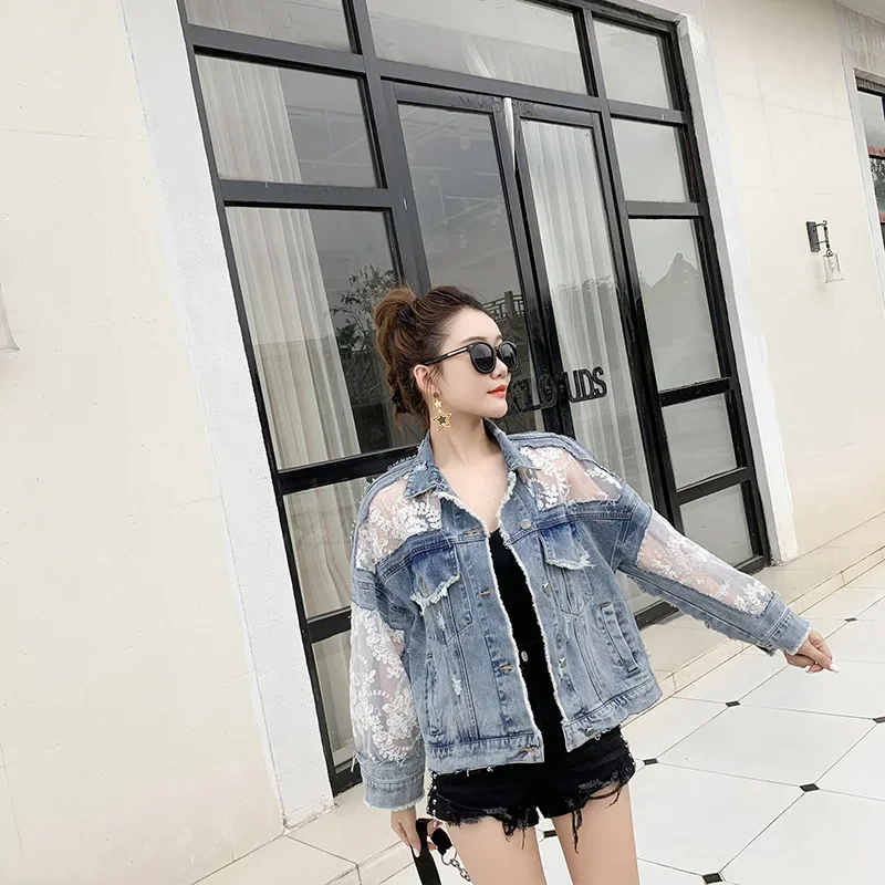 Cotton Denim Coat Women Lace Spring Autumn Ropa Cardigan Jeans Maxi Punk Gothic Bomber Jacket Windbreaker Y2k Jackets Korean