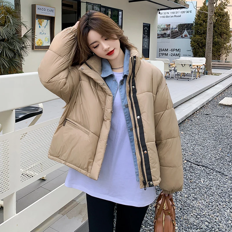 

2023 Winter New Women Coat Denim Patchwork Down Thick Warm Cotton Padded Jackets Female Outerwear Fashion Parkas