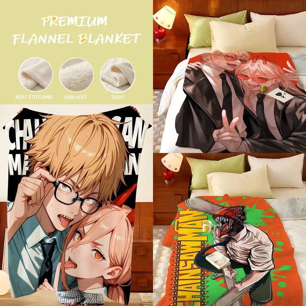 Anime C-Chainsaw-ww M-Man-nn Throw Flannel Throw Blanket, Lightweight Cozy, Durable Washable cute Cool