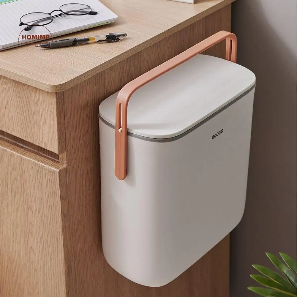 

Garbage Bin With Lid Wall-Mounted Trash Can Space-Saving Lightweight Hanging Trash Bin Waterproof Kitchen Compost Bin Household