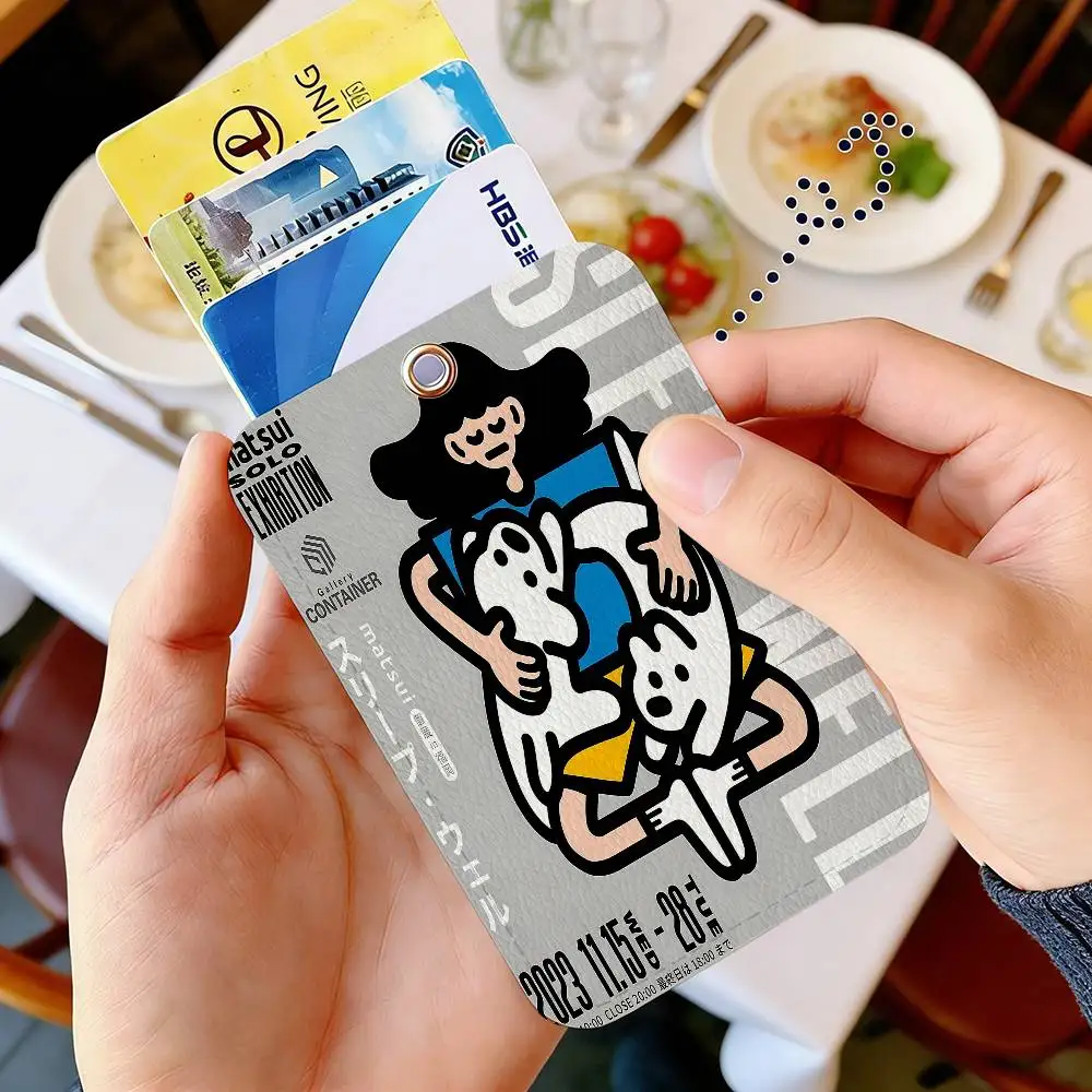 Korea M-Matsui Cute Dog Rectangle ID Card Case Keychain Access Card Bag Key Tag Ring Leather Card Holder Key Ring Access
