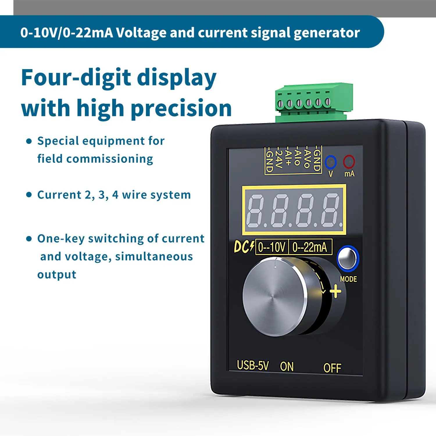 Analog Signal Generator, 0-5V 0-10V 4-20mA Adjustable Voltage Current Simulator, Pocket Calibrator with Rechargeable Battery