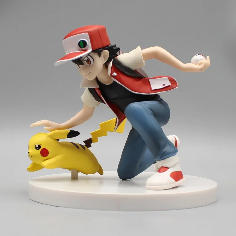 12cm pokemon Anime Figures GK pikachu Ash Ketchum run subdue Pet Elf Scene Decoration Model Dolls Creative Toys Children's Gifts