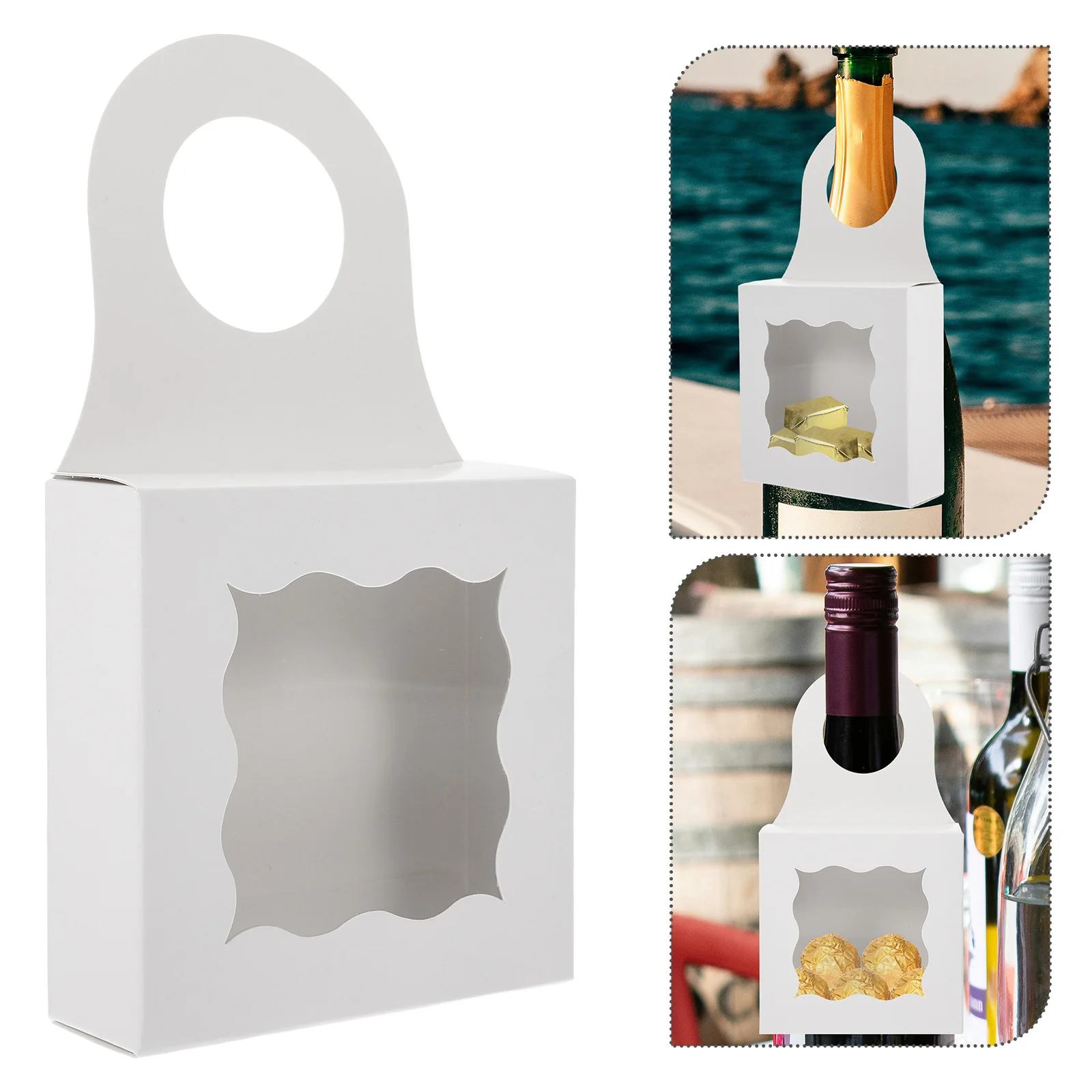 

25pcs Wine Bottle Gift With Handle Hanging Paper Boxes Storage Holder Clear Window Favor Boxes For Corporate Events Personal