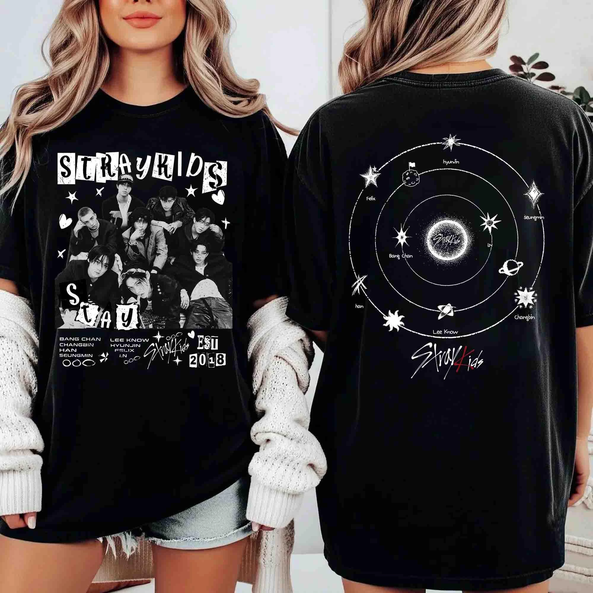 Vintage 90s Stray Kids Member Group Shirt Stray Kids Do It Shirt Summer Men Women Cotton Y2K Gothic Clothing T-Shirt Street Wear