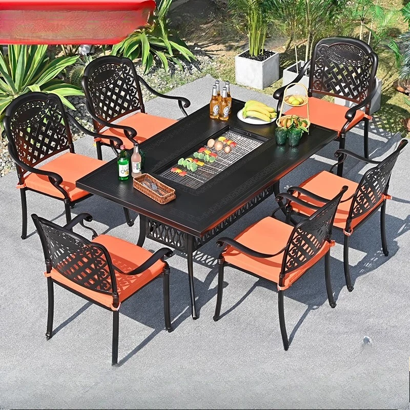 

Outdoor barbecue tables and chairs courtyard cast aluminum electric grilling charcoal grilling open-air garden balcony outdoor