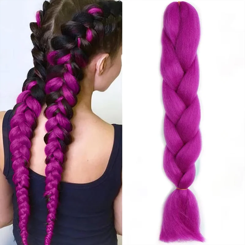 24 inch Purple Jumbo Braiding Hair Synthetic Extensions Heat Resistant Kanekalon Braid Hair for Boxing Braids Women Girls