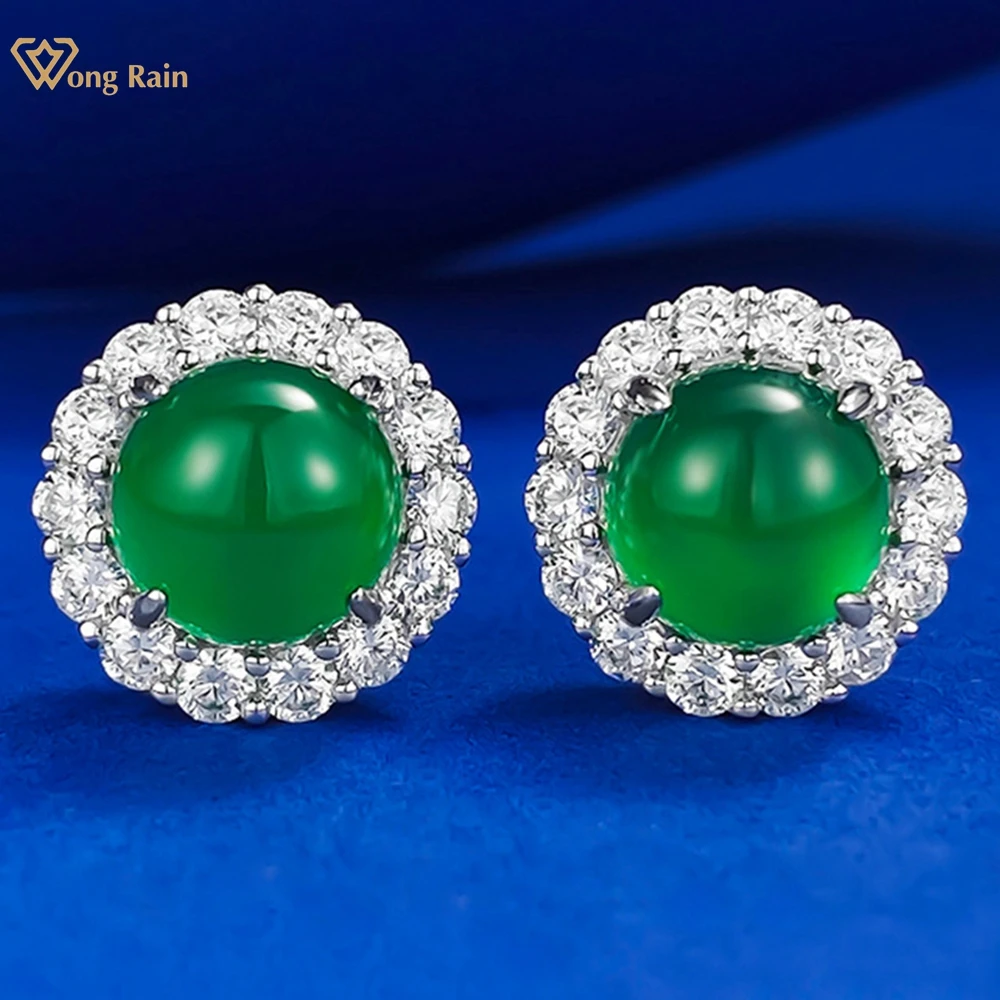 

Wong Rain Vintage 925 Sterling Silver Round Cut 8MM Jade High Carbon Diamond Gemstone Ear Studs Earrings for Women Fine Jewelry