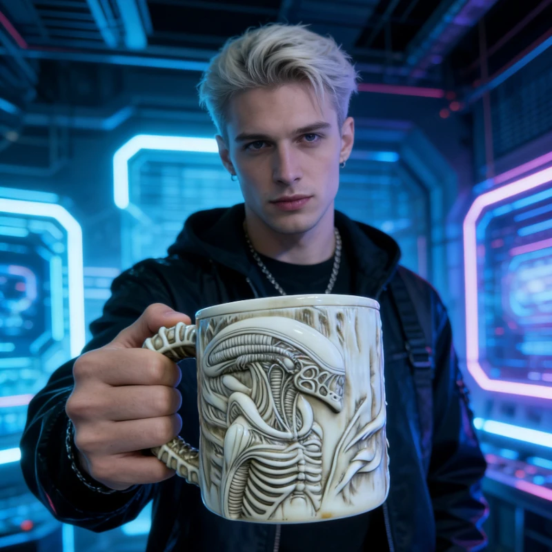 Gothic Sci-Fi Alien Xenomorph Mug 3D Ceramic Coffee Cup Novelty Collectible Gift