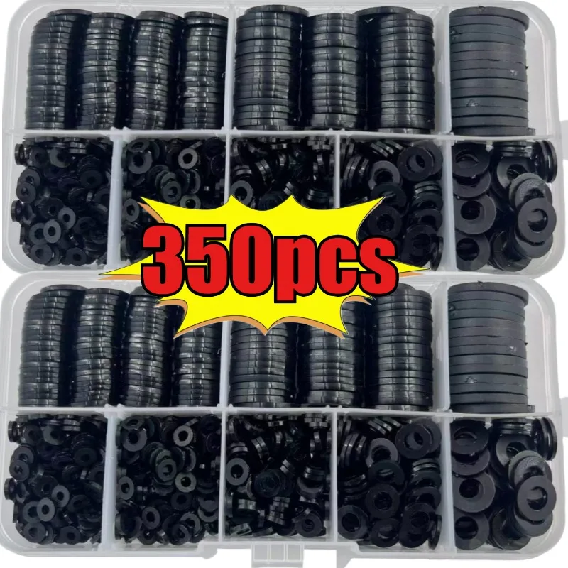 Set guarnizioni piatte in nylon nero da 350 pezzi M2 M2.5 M3 M4 M5 M6 M8 Kit di smistamento guarnizioni di tenuta in nylon di plastica