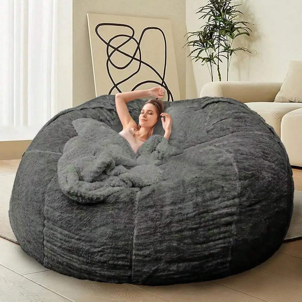 

Bag Chair For Adults Without Filler Fluffy Comfy Giant Round Beanbag Sofa Chair Cover For Stuffed Animal Storage Living Room, 5