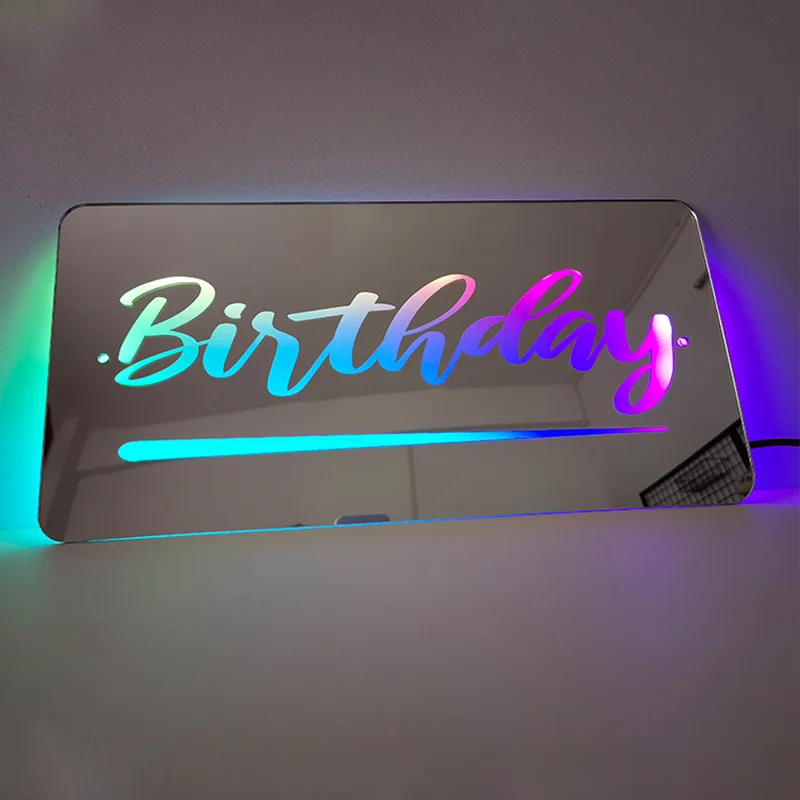 Mirror Light Acrylic Luminous Name Mirrors 12Color LED Name Illuminated Mirror Lamp Decor Personalized Family Name Birthday Gift