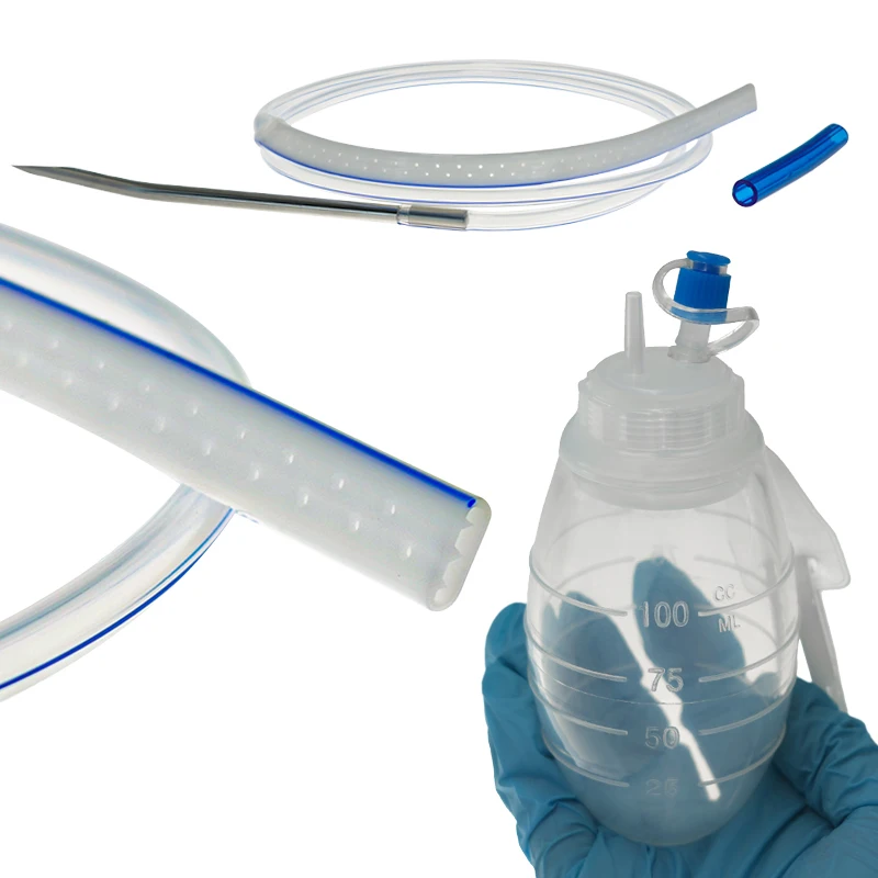 BamuCare Silicone Flat Perforated Drain and Silicone Reservoir Closed Wound Drainage System Medical Wound Drainage