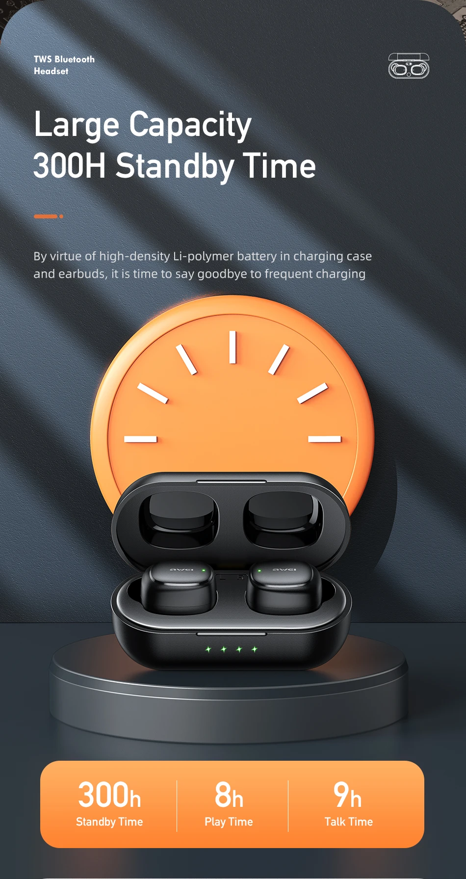 AWEI T13 Pro หูฟังไร้สายบลูทูธ V5.1 หูฟังชนิดใส่ในหู TWS หูฟังพร้อมไมโครโฟน HD Call HiFi ชุดหูฟังสเตอริโอสำหรับเล่นเกม 8 มม.