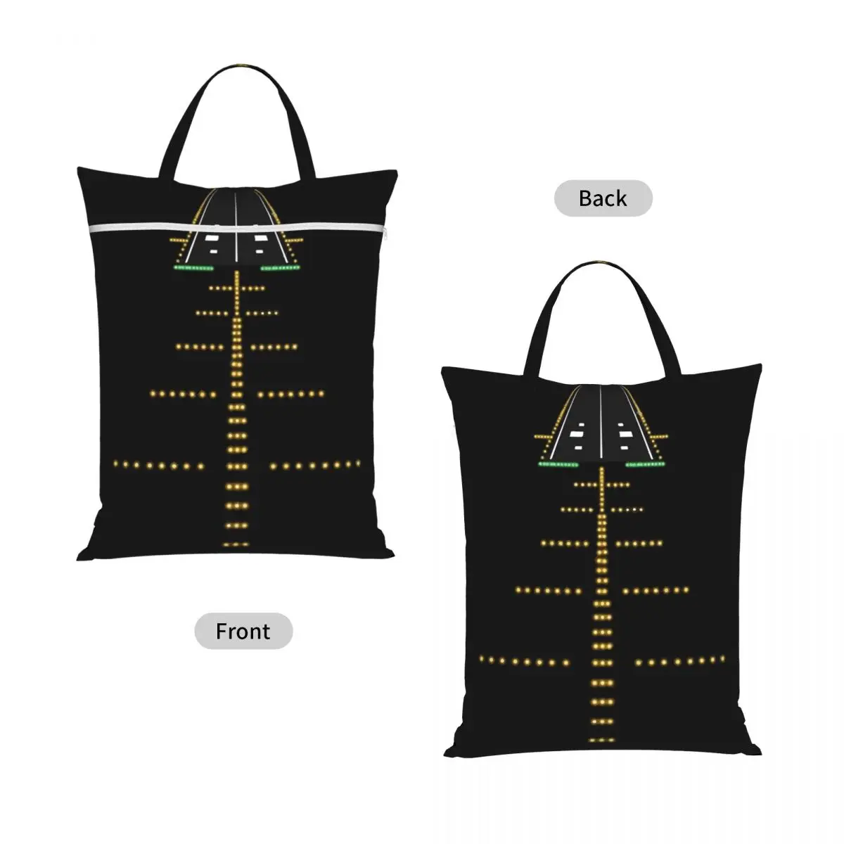 Runway Night View Aviation Airport Lights Travel Laundry Bag Waterproof Reusable Dirty Clothes Pouch Gym Camping Washing Basket