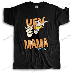 New fashion Male Black Tshirt loose tops Johnny Bravo Hey Mama Cartoon Network Licensed Adult Shirt unisex casual tee-shirt