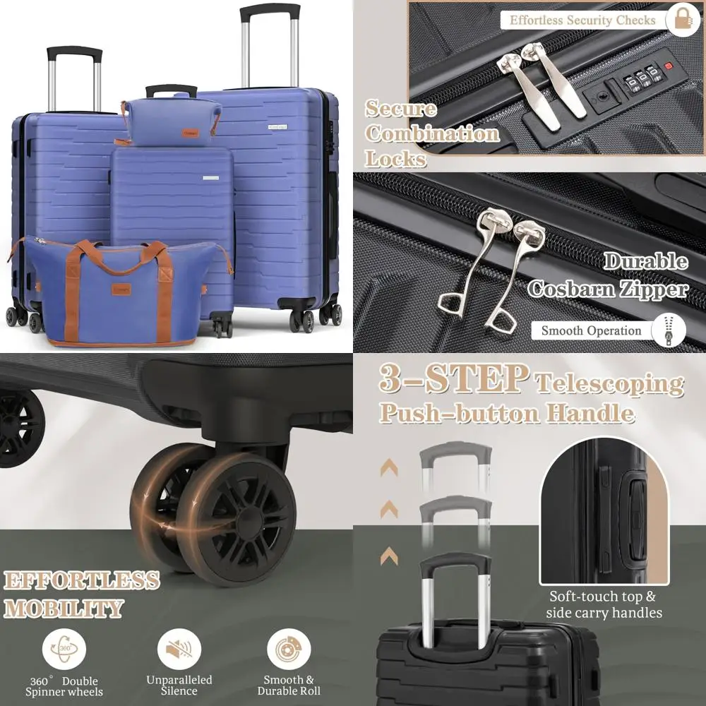 

Прочный набор чемоданов из 5 предметов из АБС-пластика с вращающимися колесами для путешествий