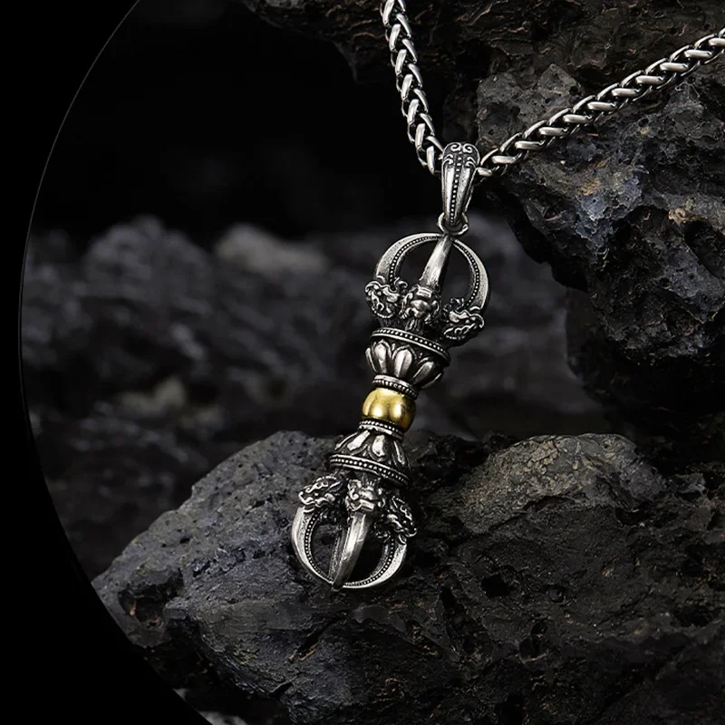 NY Street, with A Touch of Ga Decoration, Black Box Spinning Cylinder Pendant, Traditional Tibetan Style Matching