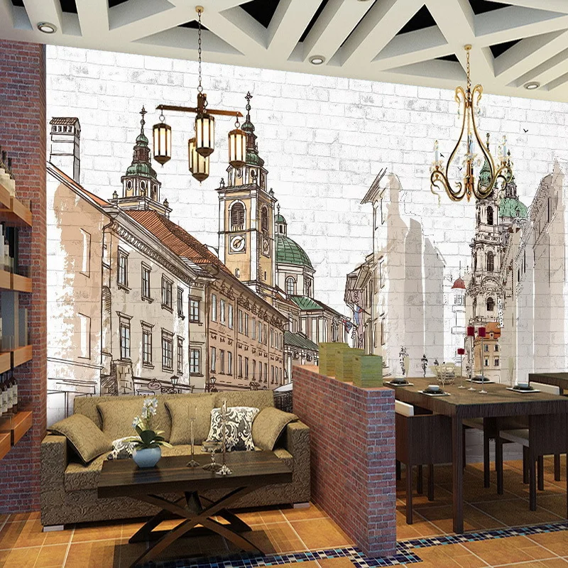 Hand Painted European City Large Murals Coffee Shop Restaurant Bedroom Brick Wall Decoration Art Mural Custom Photo Wall Paper