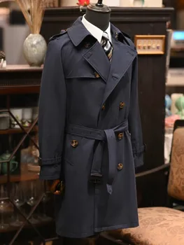 Men's British-Style Double-Breasted Long Trench Coat 5 British Style Classic Design Mens Double Breasted Trench New Spring Autumn Business Casual Overcoat High Street Mens Long Coat 5