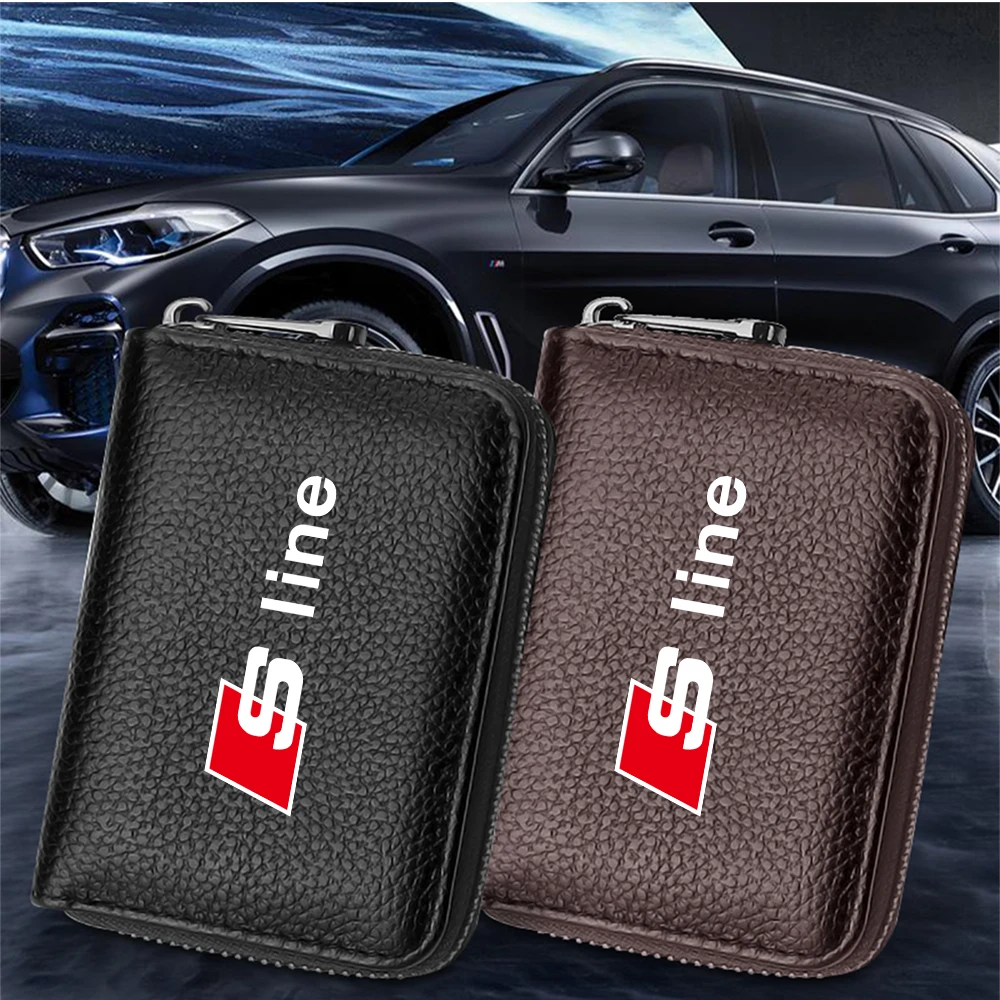 Leather Credit Card Holder Wallet ID Card Case Purse Storage Bag for Audi SLINE A1 A3 A4 B5 B6 B7 A5 A6 C5 C6 C7 A7 A8 Q3 Q5 Q7 view 2
